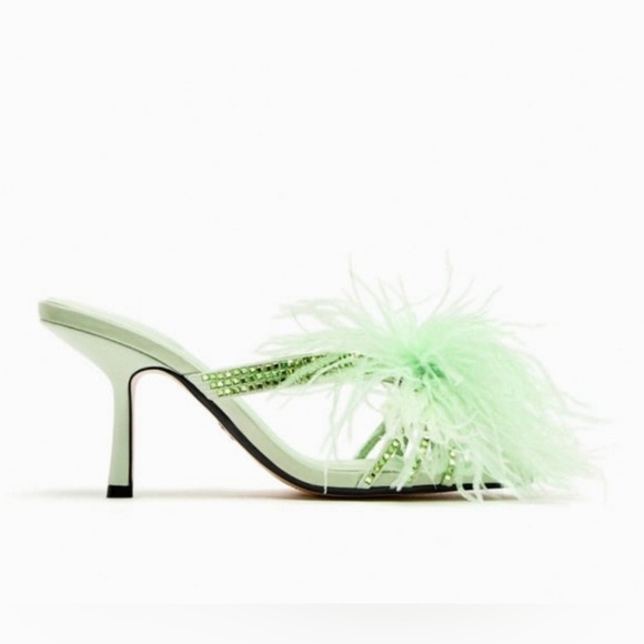 Feathered heeled sandals water green - Picture 5 of 9
